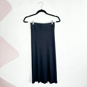 Whimsy + Row Black Ribbed Maxi Skirt Casual Minimalist Classic XS